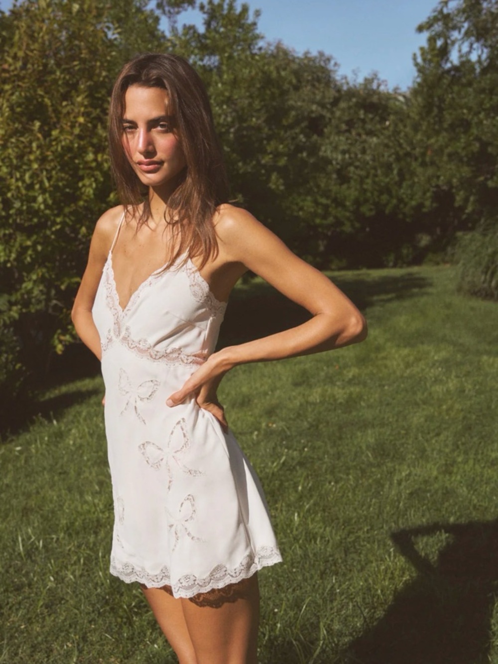 Lovers + Friends White Lace-Trim Slip Mini Dress